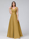 A-Line V-Neck Sleeveless Floor-Length Satin Bridesmaid Dresses With Pockets