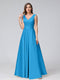 A-Line V-Neck Sleeveless Floor-Length Satin Bridesmaid Dresses With Pockets