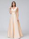 A-Line V-Neck Sleeveless Floor-Length Satin Bridesmaid Dresses With Pockets