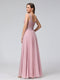A-Line V-Neck Sleeveless Long Chiffon Dresses with Lace Appliques & Rhinestones