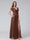 A-Line V-Neck Ruffles Short Sleeves Long Chiffon Dresses With Split Side & Pockets