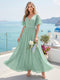 A-Line V-Neck Half Sleeves Long Chiffon Bridesmaid Dresses with Ruffles Split Side Pockets