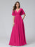 A-Line V-Neck Half Sleeves Long Chiffon Bridesmaid Dresses with Ruffles Split Side Pockets