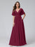 A-Line V-Neck Half Sleeves Long Chiffon Bridesmaid Dresses with Ruffles Split Side Pockets