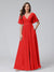 A-Line V-Neck Half Sleeves Long Chiffon Bridesmaid Dresses with Ruffles Split Side Pockets