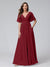 A-Line V-Neck Half Sleeves Long Chiffon Bridesmaid Dresses with Ruffles Split Side Pockets