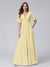 A-Line V-Neck Half Sleeves Long Chiffon Bridesmaid Dresses with Ruffles Split Side Pockets