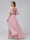 A-Line V-Neck Half Sleeves Long Chiffon Bridesmaid Dresses With Ruffles Pockets
