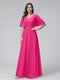 A-Line V-Neck Half Sleeves Long Chiffon Bridesmaid Dresses With Ruffles Pockets