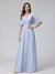 A-Line V-Neck Half Sleeves Long Chiffon Bridesmaid Dresses With Ruffles Pockets