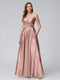 A-Line Sleeveless Long Silk Satin Bridesmaid Dresses with Pockets & Split Side