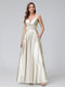 A-Line Sleeveless Long Silk Satin Bridesmaid Dresses with Pockets & Split Side