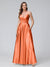 A-Line Sleeveless Long Silk Satin Bridesmaid Dresses with Pockets & Split Side