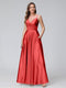 A-Line Sleeveless Long Silk Satin Bridesmaid Dresses with Pockets & Split Side