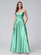 A-Line Sleeveless Long Silk Satin Bridesmaid Dresses with Pockets & Split Side