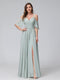 A-Line V-Neck Chiffon Long Bridesmaid Dresses With Split Side & Spaghetti Straps