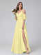 A-Line V-Neck Chiffon Long Bridesmaid Dresses With Split Side & Spaghetti Straps