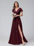 A-Line V-Neck Short Sleeves Long Chiffon Bridesmaid Dresses With Split Side