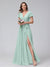 A-Line V-Neck Short Sleeves Long Chiffon Bridesmaid Dresses With Split Side