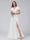 A-Line V-Neck Short Sleeves Long Chiffon Bridesmaid Dresses With Split Side