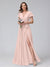 A-Line V-Neck Short Sleeves Long Chiffon Bridesmaid Dresses With Split Side
