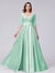 A-Line V-Neck Half Sleeves Applique Long Satin Bridesmaid Dresses With Split Side Pockets