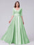 A-Line V-Neck Half Sleeves Applique Long Satin Bridesmaid Dresses With Split Side Pockets