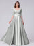 A-Line V-Neck Half Sleeves Applique Long Satin Bridesmaid Dresses With Split Side Pockets