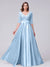 A-Line V-Neck Half Sleeves Applique Long Satin Bridesmaid Dresses With Split Side Pockets