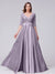A-Line V-Neck Half Sleeves Applique Long Satin Bridesmaid Dresses With Split Side Pockets