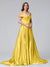 A-Line Off-the-Shoulder Long Satin Evening Dresses with Split Side & Pockets