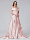 A-Line Off-the-Shoulder Long Satin Evening Dresses with Split Side & Pockets
