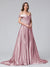 A-Line Off-the-Shoulder Long Satin Evening Dresses with Split Side & Pockets