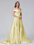 A-Line Off-the-Shoulder Long Satin Evening Dresses with Split Side & Pockets