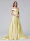 A-Line Off-the-Shoulder Long Satin Evening Dresses with Split Side & Pockets