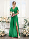 A-Line V-Neck Short Sleeves Split Side Floor-Length Chiffon Bridesmaid Dresses