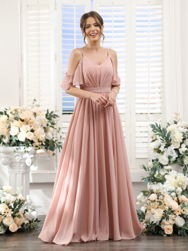 A-Line/Princess Floor-Length Spaghetti Straps Ruffles Plus Size Bridesmaid Dresses With Split Side main image 1