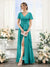 A-Line V-Neck Short Sleeves Split Side Ruched Floor-Length Chiffon Bridesmaid Dresses