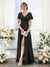 A-Line V-Neck Short Sleeves Split Side Ruched Floor-Length Chiffon Bridesmaid Dresses