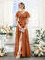 A-Line V-Neck Short Sleeves Split Side Ruched Floor-Length Chiffon Bridesmaid Dresses