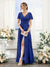 A-Line V-Neck Short Sleeves Split Side Ruched Floor-Length Chiffon Bridesmaid Dresses