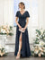 A-Line V-Neck Short Sleeves Split Side Ruched Floor-Length Chiffon Bridesmaid Dresses
