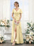 A-Line V-Neck Short Sleeves Split Side Ruched Floor-Length Chiffon Bridesmaid Dresses