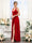 A-Line V-Neck Spaghetti Straps Sleeveless Split Side Floor-Length Velvet Dresses
