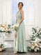 A-Line Halter Sleeveless Split Side Ruched Floor-Length Chiffon Bridesmaid Dresses