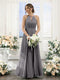 A-Line Halter Sleeveless Split Side Ruched Floor-Length Chiffon Bridesmaid Dresses