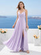 A-Line V-Neck Spaghetti Straps Sleeveless Split Side Floor-Length Chiffon Bridesmaid Dresses
