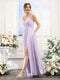 A-Line V-Neck Spaghetti Straps Sleeveless Split Side Floor-Length Chiffon Bridesmaid Dresses