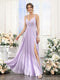 A-Line V-Neck Spaghetti Straps Sleeveless Split Side Floor-Length Chiffon Bridesmaid Dresses