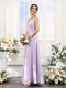 A-Line V-Neck Spaghetti Straps Sleeveless Split Side Floor-Length Chiffon Bridesmaid Dresses